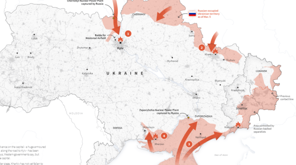 Ο χάρτης της ρωσικής εισβολής στην Ουκρανία- Οι πόλεις υπό κατοχή και πού μαίνονται σφοδρές μάχες