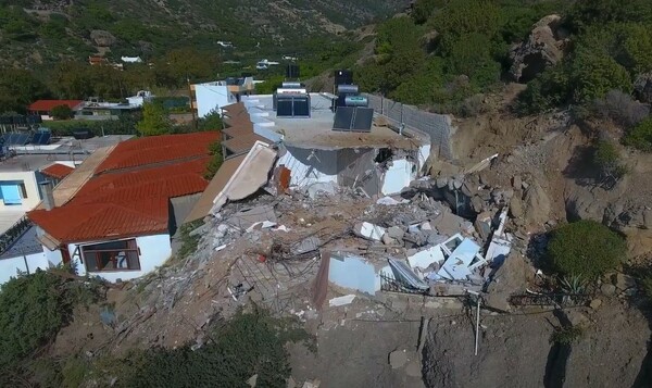 Ιεράπετρα: Drone αποτυπώνει από ψηλά την καταστροφή που προκάλεσε η κατολίσθηση του βράχου