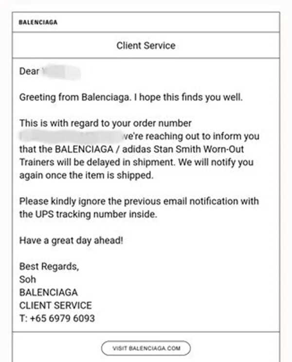 «Επαναξιολογούμε τη συνεργασία μας με την Balenciaga»- Το email που έστειλε η Adidas σε πελάτη