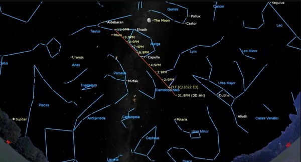 Η πορεία του πράσινου κομήτη C/2022 E3.
