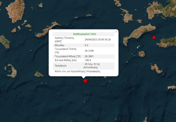Ισχυρός σεισμός 5,2 Ρίχτερ ανοιχτά της Αστυπάλαιας