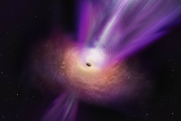 Αστρονόμοι παρατήρησαν στην ίδια εικόνα μαύρη τρύπα να εκτοξεύει ισχυρό πίδακα