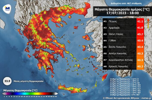 Καύσωνας: Πάνω από 40°C η θερμοκρασία σε 8 περιοχές τη Δευτέρα