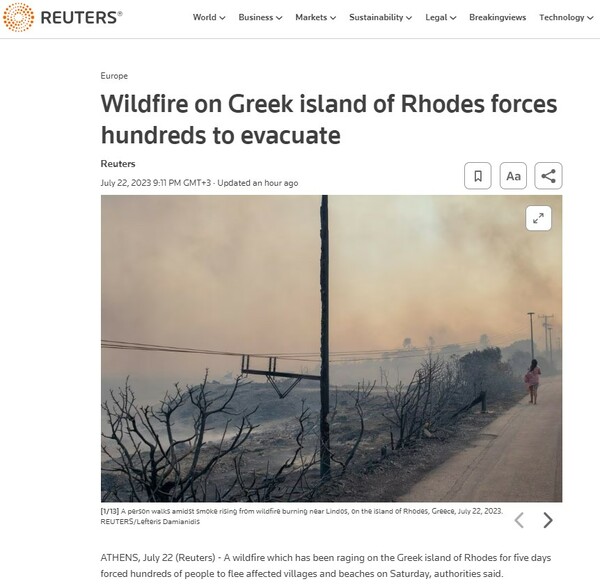 Ρόδος: Τι γράφουν τα διεθνή ΜΜΕ για την καταστροφική φωτιά και τις απομακρύνσεις τουριστών
