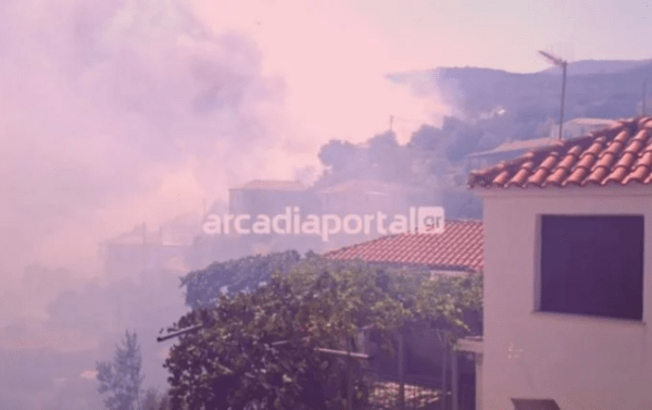 Φωτιά στην Αρκαδία – Πλησιάζει σε σπίτια του οικισμού Αγία Σοφία