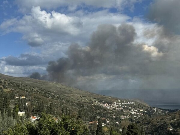 Σε εξέλιξη η φωτιά στην Άνδρο