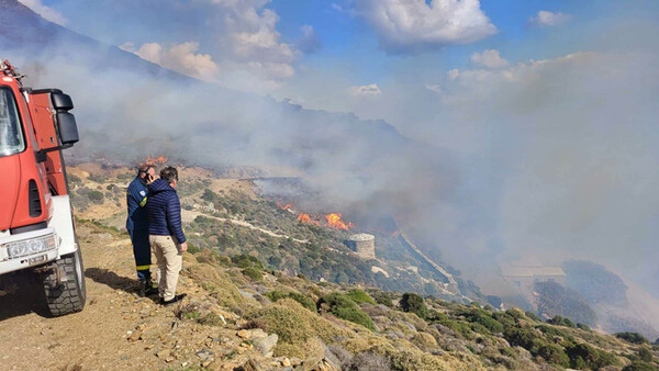 Σε εξέλιξη η φωτιά στην Άνδρο