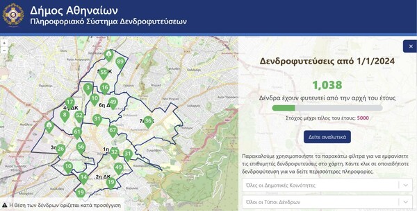 Δήμος Αθηναίων: «Πράσινη» εφαρμογή με διαδραστικό χάρτη για τις δενδροφυτεύσεις στην πόλη