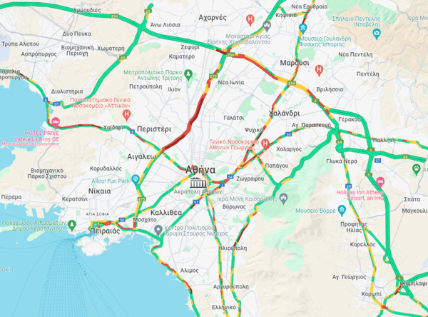 Κίνηση στους δρόμους: Στο κόκκινο οι κεντρικοί δρόμοι της Αττικής