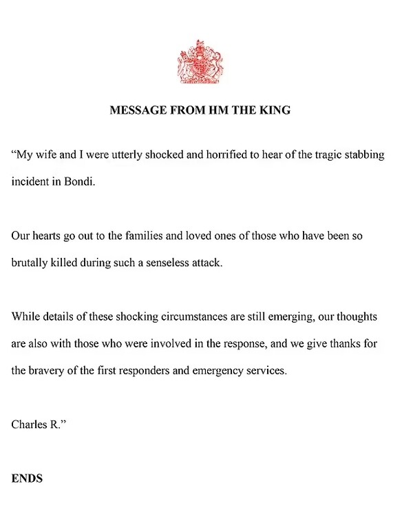 Το μήνυμα του βασιλιά Κάρολου για την πολύνεκρη επίθεση στο Σίδνεϊ