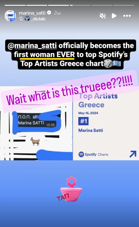 Μαρίνα Σάττι: Στην κορυφή του chart «Top Artists Greece» στο Spotify