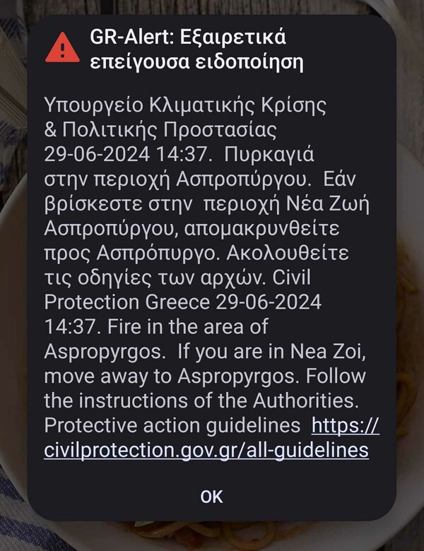 Φωτιά τώρα στον Ασπρόπυργο: Μήνυμα από το 112