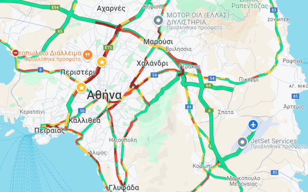 Live η κίνηση στους δρόμους: Στο κόκκινο