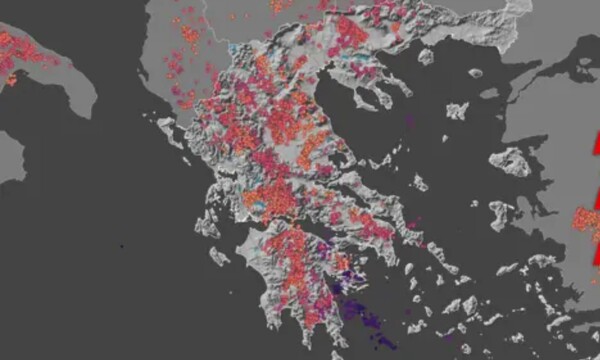 Ο χάρτης με τους 6.000 κεραυνούς που καταγράφηκαν τις τελευταίες ώρες