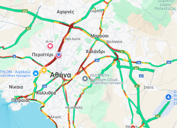 Κίνηση στους δρόμους: Καθυστερήσεις σε Κηφισίας και Ποσειδώνος - Στο «κόκκινο» ο Κηφισός