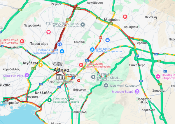 Κίνηση στους δρόμους: Σημειωτόν στον Κηφισό - Καθυστερήσεις και στο κέντρο της Αθήνας