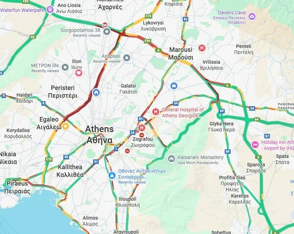 Κίνηση στους δρόμους: Σημειωτόν η κυκλοφορία στον Κηφισό - Καθυστερήσεις και στο κέντρο της Αθήνας