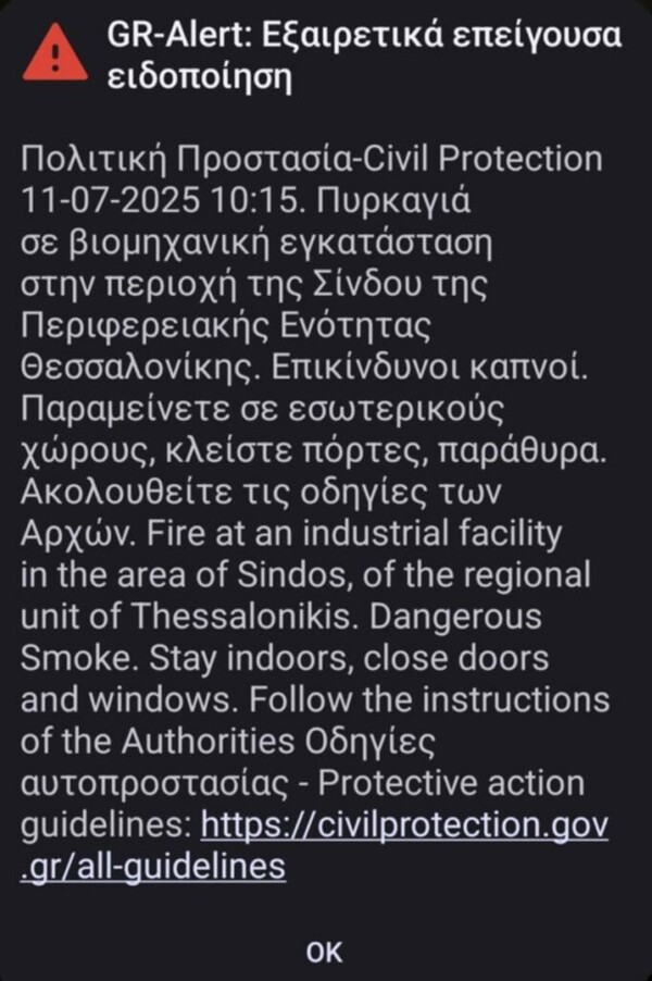 Θεσσαλονίκη: Φωτιά σε εταιρεία ανακύκλωσης στη Σίνδο – Μήνυμα 112 για τον καπνό