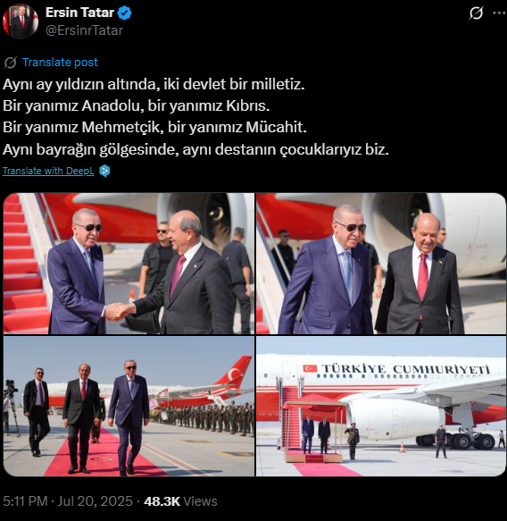 Στα Κατεχόμενα ο Ερντογάν: «Ειρηνευτική επιχείρηση» χαρακτήρισε την εισβολή στην Κύπρο