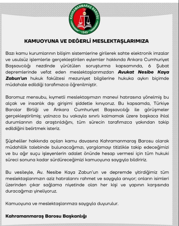 Σκάνδαλο με e-υπογραφές στην Τουρκία: Εξέδιδαν δικηγορικά έγγραφα με το πτυχίο νεκρής στους δίδυμους σεισμούς του 2023