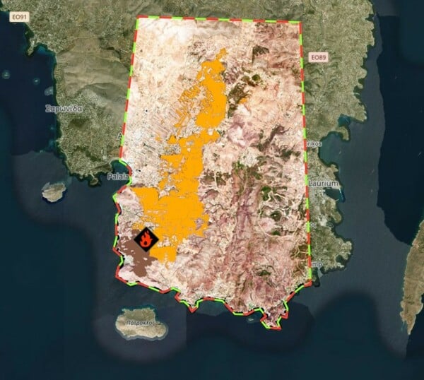 Χάρτης Copernicus: Σχεδόν 16.000 στρέμματα καμένης γης στην Ανατολική Αττική το φετινό καλοκαίρι