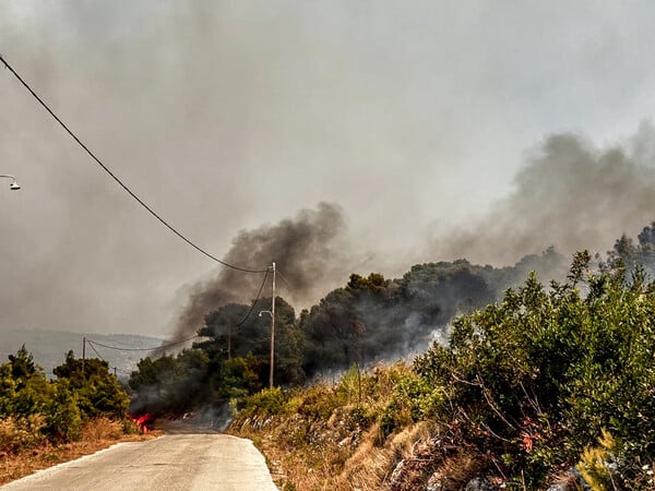 Φωτιά στην Κεφαλονιά: Μήνυμα 112 για εκκένωση του Αθέρα
