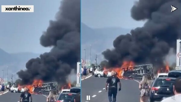 Τροχαίο δυστύχημα στην Ξάνθη: Αυτοκίνητο και φορτηγό συγκρούστηκαν και τυλίχθηκαν στις φλόγες