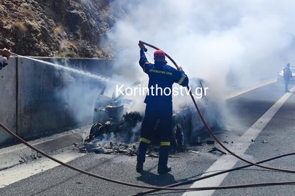 Νεμέα: Βίντεο από τη στιγμή που ΙΧ τυλίγεται στις φλόγες εν κινήσει