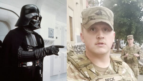 Star Wars στους δρόμους της Ουάσινγκτον: Διαδηλωτής ακολουθεί στρατιώτες με το θέμα του Νταρθ Βέιντερ