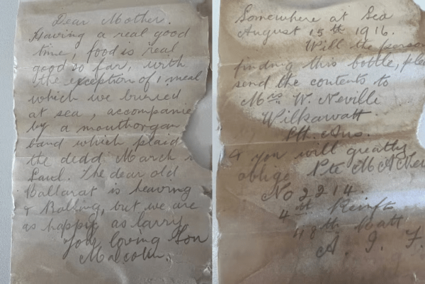 Α' Παγκόσμιος Πόλεμος: Επιστολές Αυστραλών στρατιωτών βρέθηκαν κλεισμένες σε μπουκάλι έναν αιώνα μετά
