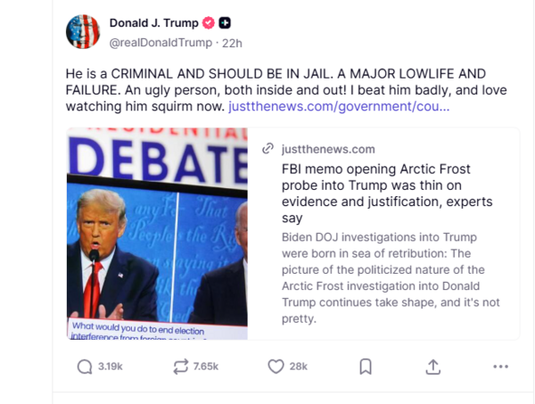 Ο Ντόναλντ Τραμπ ζητά τη φυλάκιση του Τζο Μπάιντεν - «Είναι εγκληματίας και αποτυχημένος»