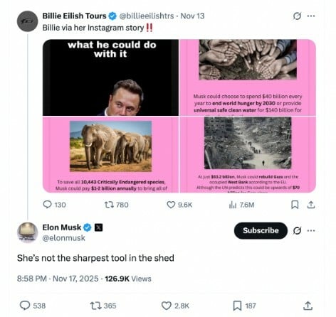 Έλον Μασκ: Τι απάντησε στην Billie Eilish που τον αποκάλεσε «αξιοθρήνητο δειλό»