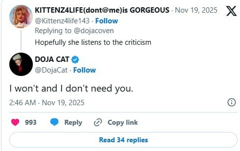 «Δεν σας έχω ανάγκη και δεν είμαι η μαϊμού σας» – Ενοχλημένη η Doja Cat με τα σχόλια των φαν για τη νέα περιοδεία της
