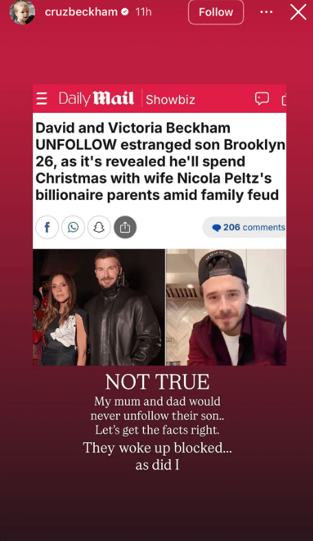 Ο Κρουζ Μπέκαμ διαψεύδει τα δημοσιεύματα για το block των γονιών του στον αδερφό του Μπρούκλιν