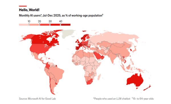 Παγκόσμιος χάρτης της χρήσης AI: Ποιες χώρες υιοθετούν πιο γρήγορα την τεχνητή νοημοσύνη