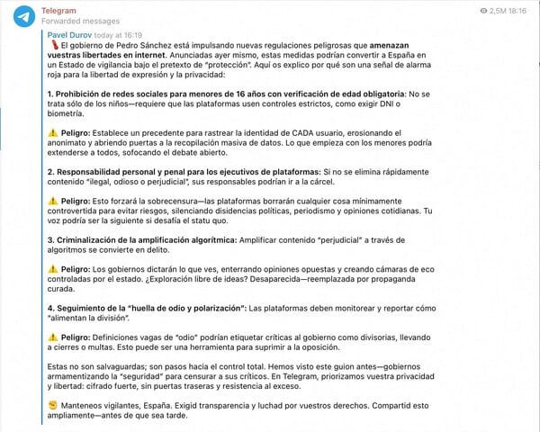 ΠΕΔΡΟΣ ΣΑΝΤΣΕΘ ΙΣΠΑΝΙΑ ΠΑΒΕΛ ΝΤΟΥΡΟΦ TELEGRAM