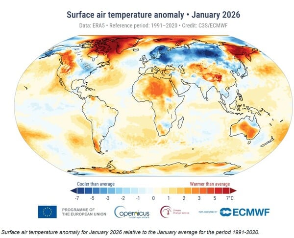 ΙΑΝΟΥΑΡΙΟΣ 2026 ΠΙΟ ΘΕΡΜΟΣ ΠΟΤΕ COPERNICUS