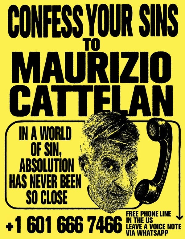 Αμάρτησε μαζί μου κι έλα: ο Maurizio Cattelan ζητά από το κοινό να εξομολογηθεί τις αμαρτίες του