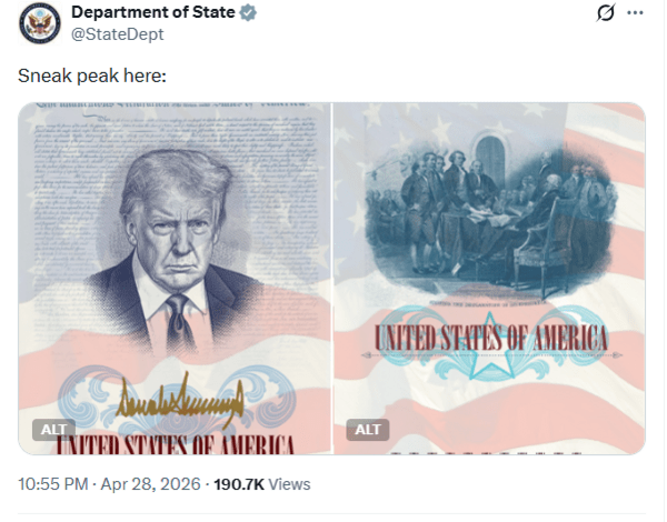 ΗΠΑ: Το Στέιτ Ντιπάρτμεντ ετοιμάζει διαβατήρια με φωτογραφία του Ντόναλντ Τραμπ