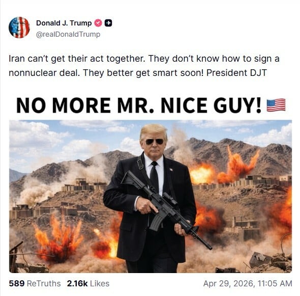 Η ανάρτηση Τραμπ με το όπλο στο χέρι - «Τέρμα ο καλός κύριος!»