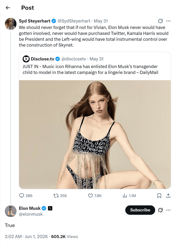 Ο Elon Musk συνδέει την πολιτική του στροφή με την τρανς κόρη του