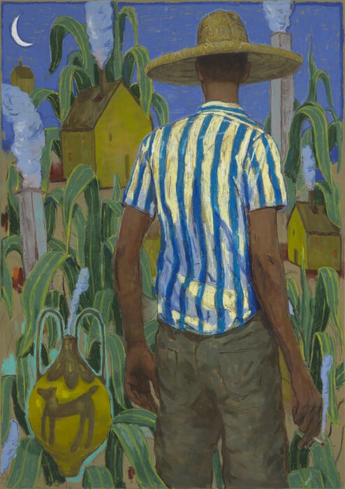 Ο Μιχάλης Κιούσης ζωγραφίζει ανθρώπινες φιγούρες σε αφρικανικά τοπία