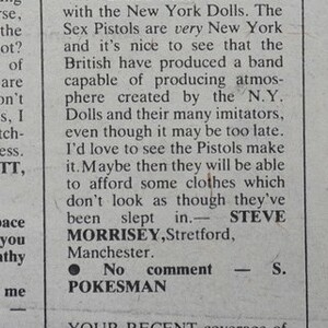Το γράμμα που έγραψε ο 17χρονος Morrissey για τους Sex Pistols στο NME (1976)