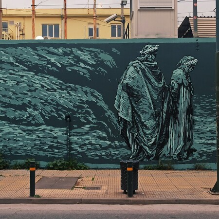 Η Κόλαση, το Καθαρτήριο και ο Παράδεισος του Δάντη σε μια τοιχογραφία στην οδό Λιοσίων