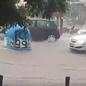 Thug life Θεσσαλονίκη: Η επική μάχη οδηγού με κάδο ανακύκλωσης σε πλημμυρισμένο δρόμο