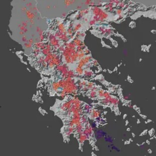 Ο χάρτης με τους 6.000 κεραυνούς που καταγράφηκαν τις τελευταίες ώρες