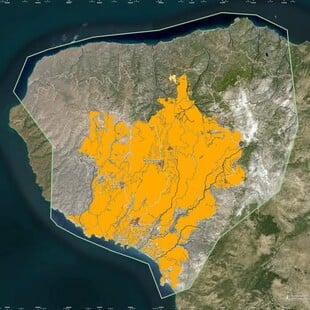 Copernicus για τη φωτιά στη Χίο: Περίπου 70.000 στρέμματα επηρεάστηκαν από τις φλόγες