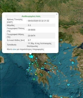 ΣΕΙΣΜΟΣ 5,3 ΡΙΧΤΕΡ ΘΕΣΠΡΩΤΙΑ