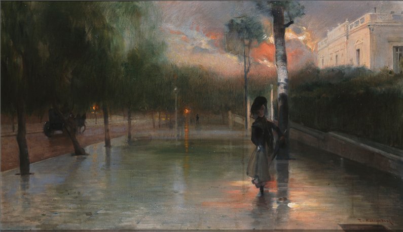Μαθιόπουλος Παύλος (1876 - 1956), Μετά τη βροχή στην οδό Βασιλίσσης Σοφίας, π. 1900, Συλλογή Ιδρύματος Ε. Κουτλίδη