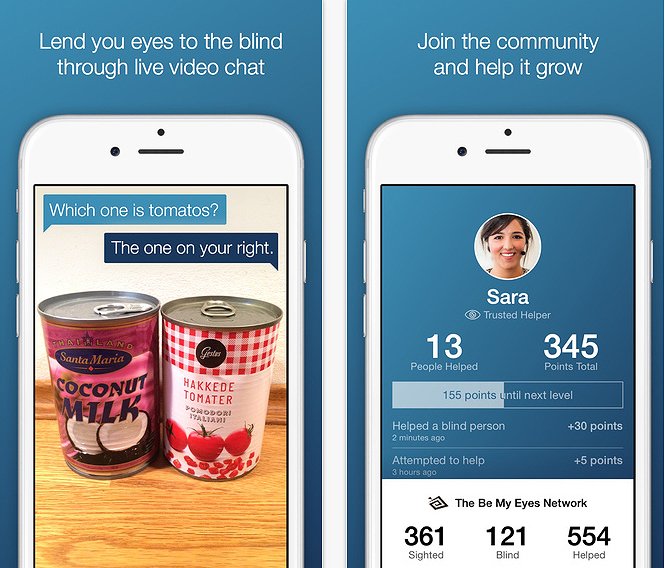 Αυτό είναι το πολύ απλό interface του Be My Eyes, που επιβραβεύει τους χρήστες με πόντους κάθε φορά που προσφέρουν βοήθεια σε ένα τυφλό άτομο 